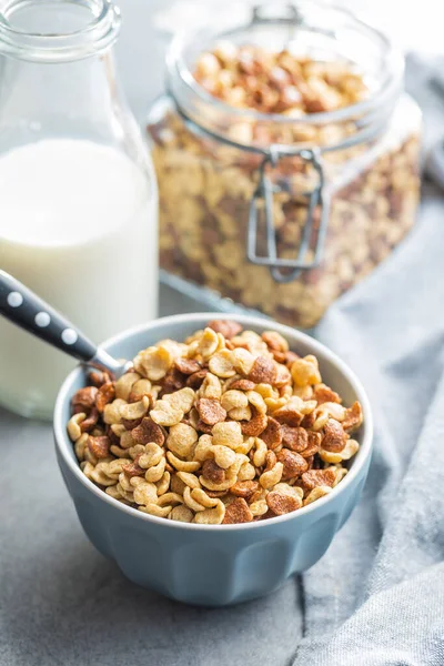 Breakfast Cereal Flakes Bowl Kitchen Table Stok Foto