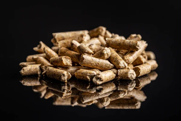 Wooden Pellets Black Background Biomass Renewable Source Heating — Stockfoto