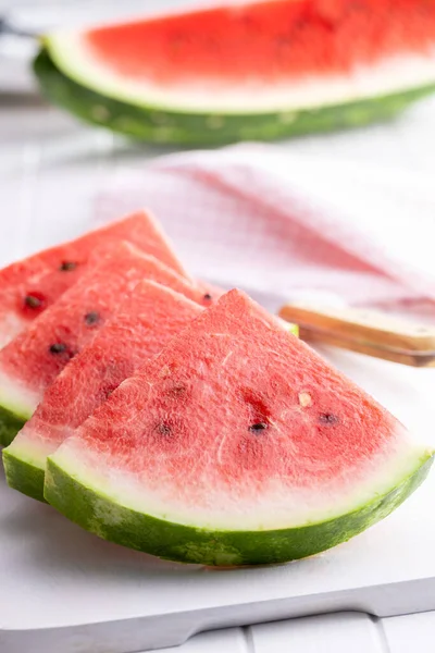 Slices Red Watermelon Cutting Board — Zdjęcie stockowe