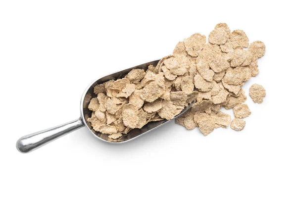 Whole Grain Cereal Flakes Scoop Wholegrain Breakfast Cereals Isolated White — Stock fotografie