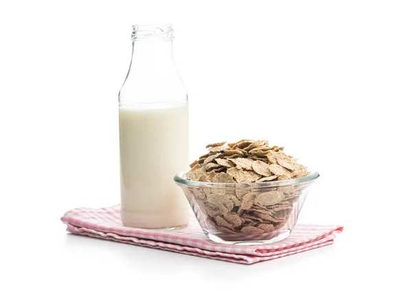 Whole Grain Cereal Flakes Milk Wholegrain Breakfast Cereals Isolated White lizenzfreie Stockfotos