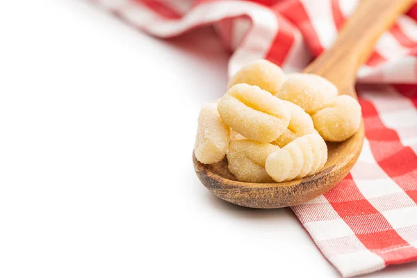 Uncooked Potato Gnocchi Wooden Spoon Isolated White Background — Stock Photo, Image