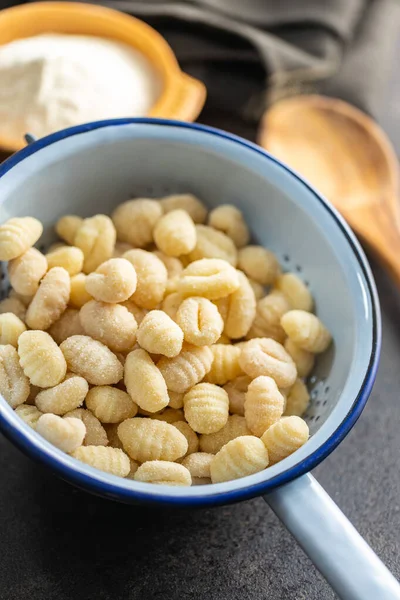 Uncooked Potato Gnocchi Colander Tasty Italian Food — Stock fotografie