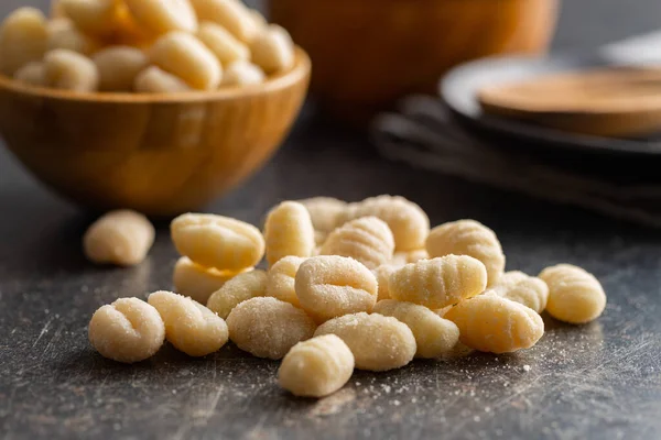 Uncooked Potato Gnocchi Kitchen Table Tasty Italian Food — Stock Photo, Image