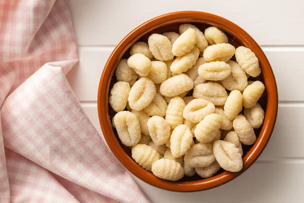 Uncooked Potato Gnocchi Bowl Tasty Italian Food Top View — Stock Photo, Image