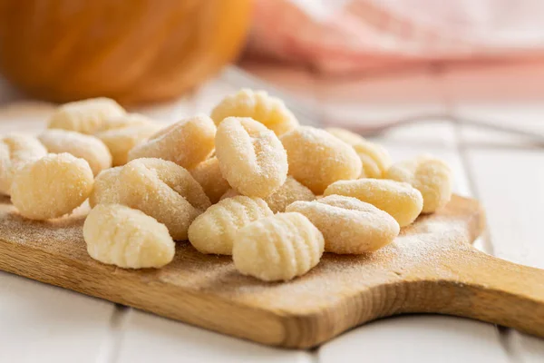 Uncooked Potato Gnocchi Cutting Board Tasty Italian Food — Photo