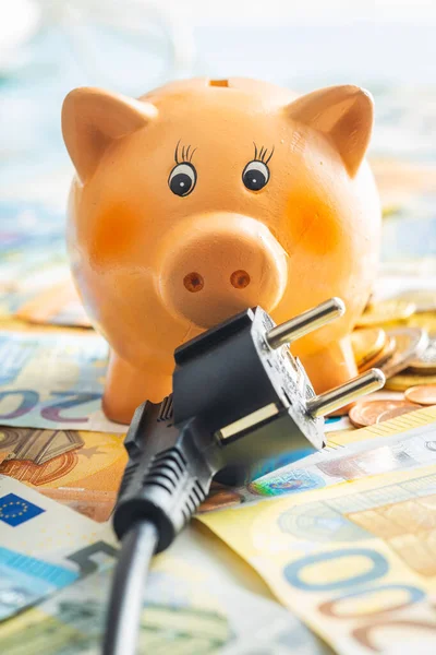 Electric Plug Piggy Bank Euro Money Concept Increasing Electricity Prices — ストック写真