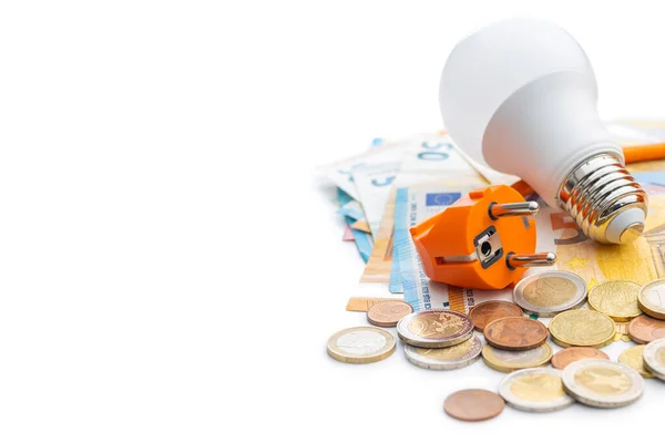 Electric Plug Light Bulb Euro Money Isolated White Background Concept Jogdíjmentes Stock Fotók