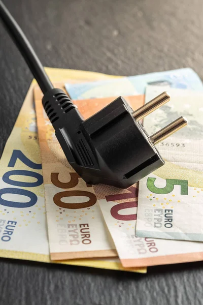 Electric plug and the euro money. Concept of increasing electric prices.