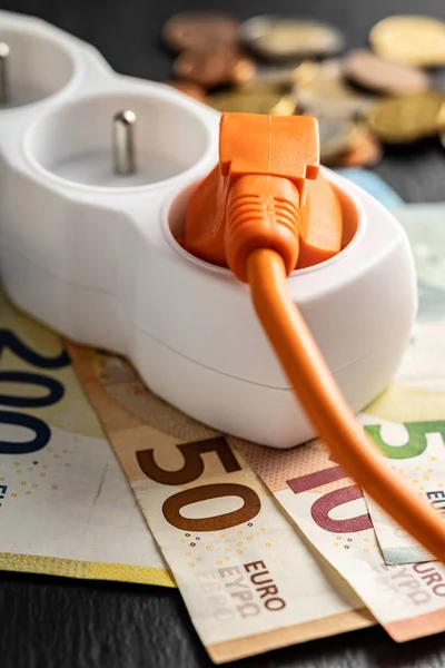 Electric Plug Socket Euro Money Concept Increasing Electric Prices — Stock Photo, Image