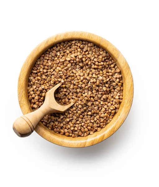 Uncooked Buckwheat Grain Bowl Isolated White Background — Foto Stock