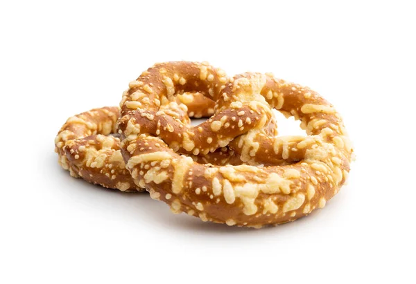 Pão Alemão Pretzel Com Queijo Cozido Isolado Fundo Branco — Fotografia de Stock