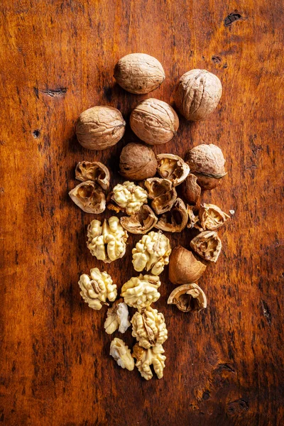 Peeled Walnut Wooden Table Top View — Stock Photo, Image