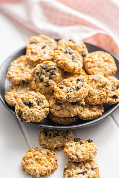 Biscuits Complets Avoine Cookies Aux Flocons Avoine Raisins Secs Sur — Photo