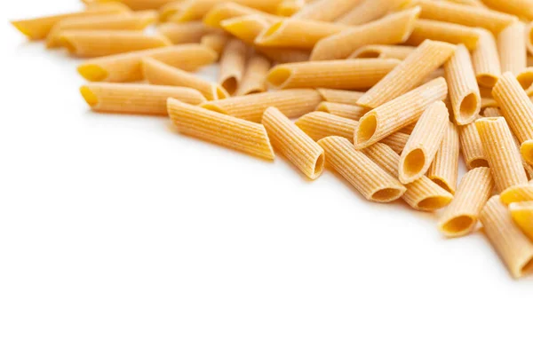 Uncooked Whole Grain Pasta Isolated White Background Raw Penne Pasta — Stock Photo, Image