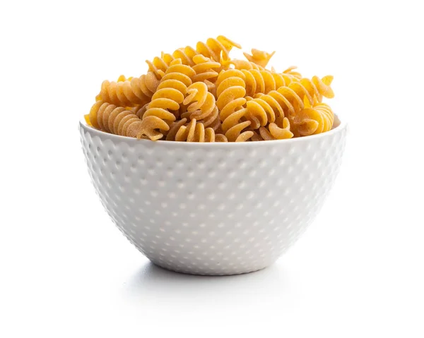 Uncooked Whole Grain Pasta Isolated White Background Raw Pasta Bowl — Stock Photo, Image