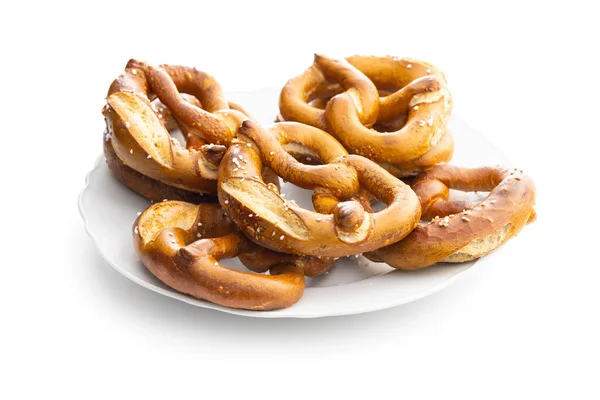 Gebakken Bavarian Pretzels Geïsoleerd Witte Achtergrond — Stockfoto