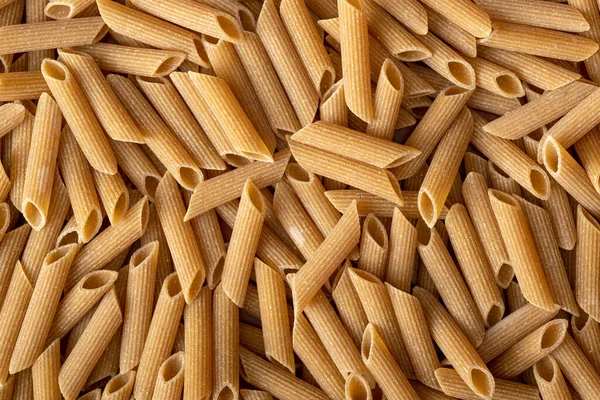 Pasta Integral Sin Cocer Pasta Cruda Penne Vista Superior — Foto de Stock