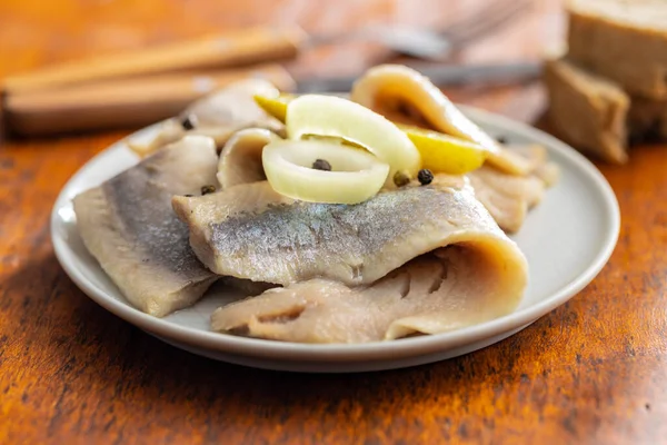 Poisson Hareng Mariné Dans Assiette — Photo