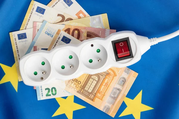 Stopcontact Eurogeld Vlag Van Europese Unie Begrip Energiecrisis Bovenaanzicht — Stockfoto