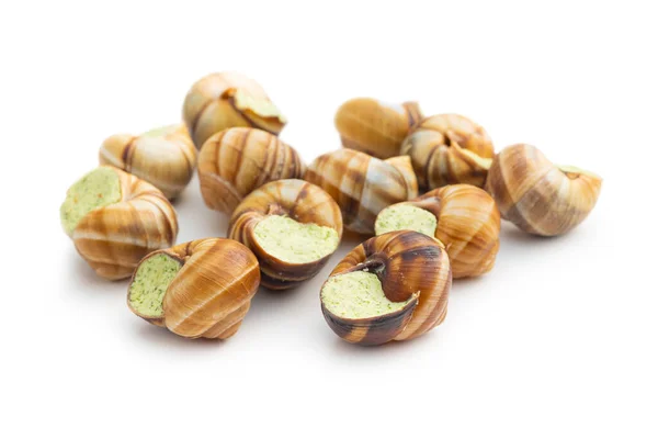 Slakken Met Peterselie Boter Bourgogne Escargot Slakken Geïsoleerd Witte Achtergrond — Stockfoto