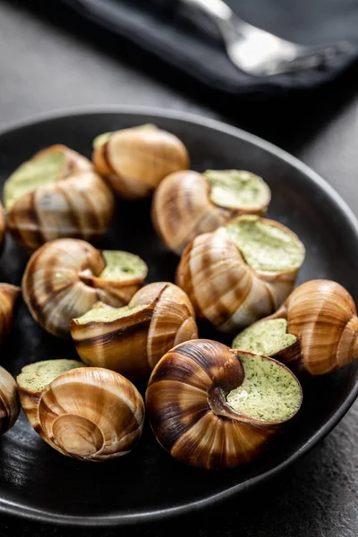 Snails Parsley Butter Bourgogne Escargot Snails Plate Delikatese Food — Stock Photo, Image