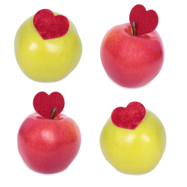 Set von Apfel mit einem Herzsymbol — Stockfoto