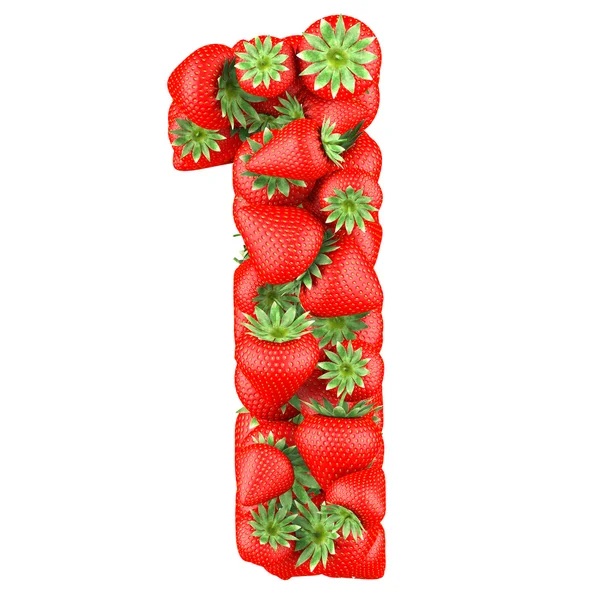 Numéro un fabriqué à partir de fraise. Isolé sur un blanc . — Photo