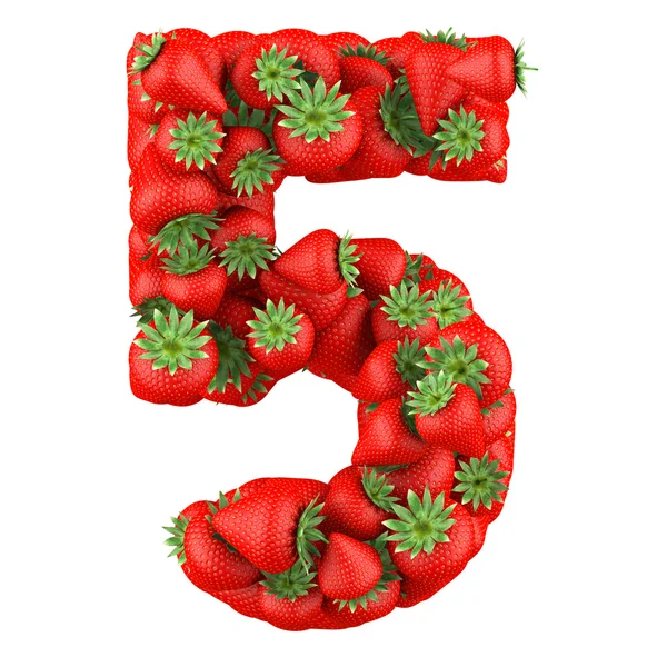 Nomor lima terbuat dari Strawberry. Terisolasi di atas putih . — Stok Foto