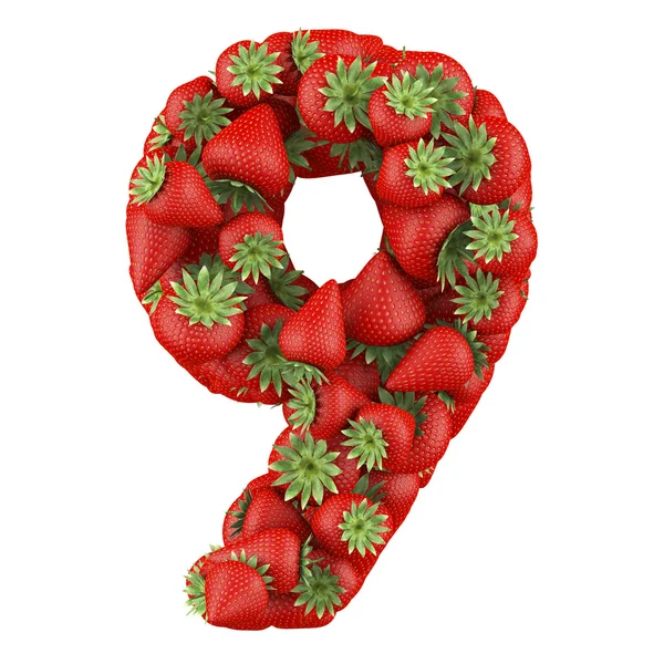 Number nine made from Strawberry. Isolated on a white. — Stock Photo, Image