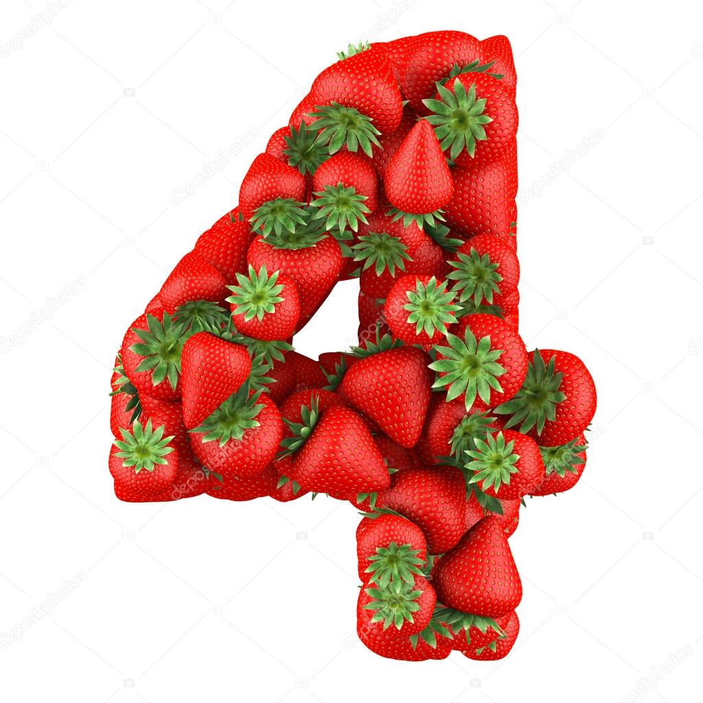 Number four made from Strawberry. Isolated on a white.