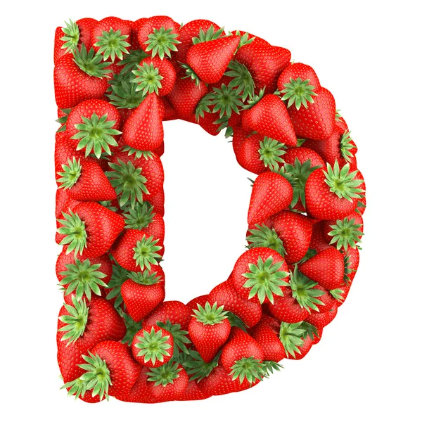 Lettre D faite de fraise. Isolé sur un blanc . — Photo