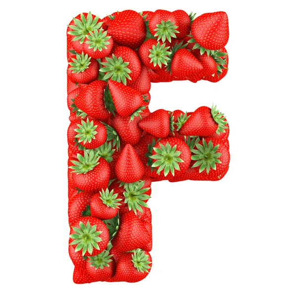 Carta - F hecha de fresa. Aislado sobre un blanco . — Foto de Stock