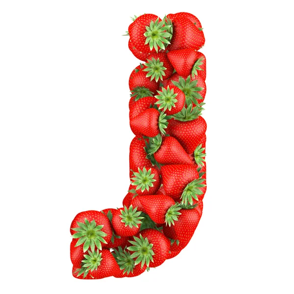 Letter - J made of Strawberry. Isolated on a white. — Stock Photo, Image