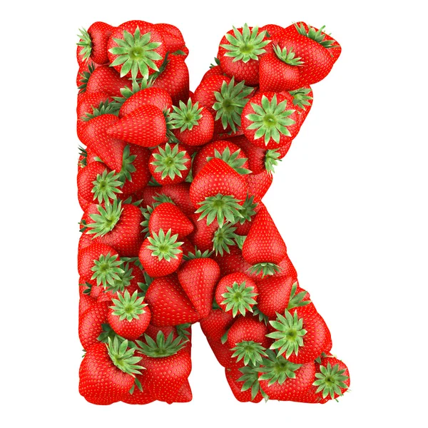 Buchstabe - k aus Erdbeere. isoliert auf einem weißen. — Stockfoto
