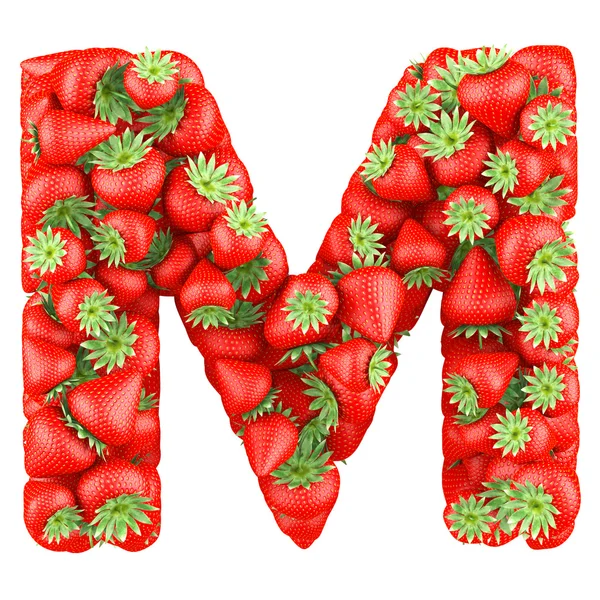 Letter - M made of Strawberry. Isolated on a white. — Stock Photo, Image