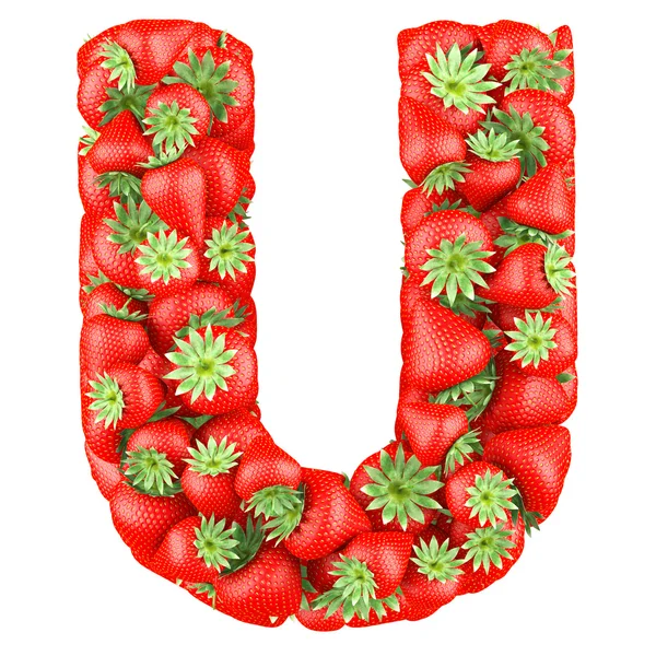 Letter - U made of Strawberry. Isolated on a white. — Stock Photo, Image