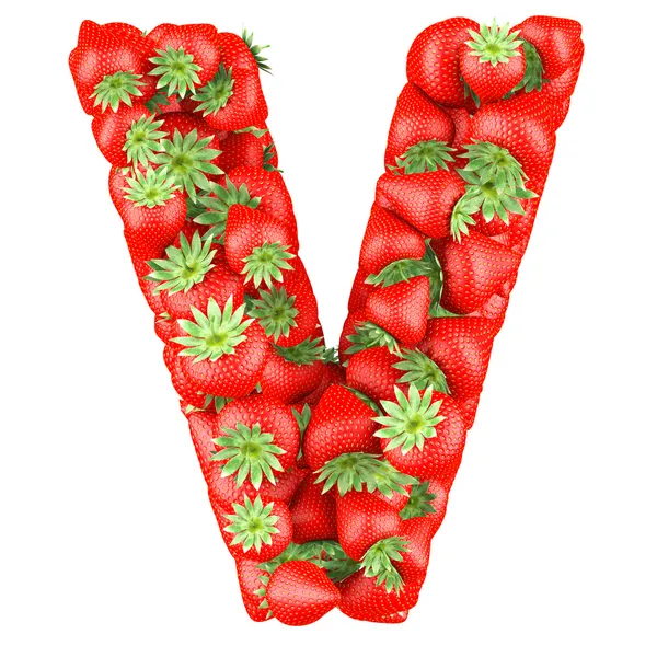 Lettre - V en fraise. Isolé sur un blanc . — Photo