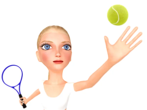 Chica con ropa blanca juega al tenis. Aislado sobre blanco. 3D —  Fotos de Stock