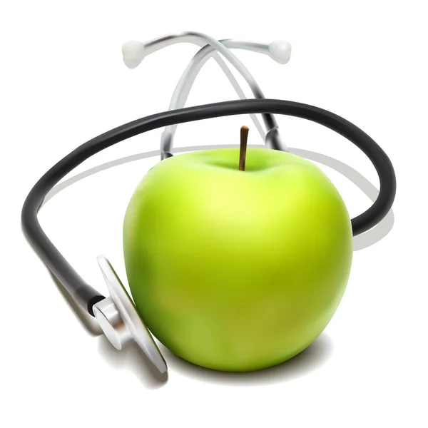 Stethoscope and green apple. Vector illustration — Stock Vector