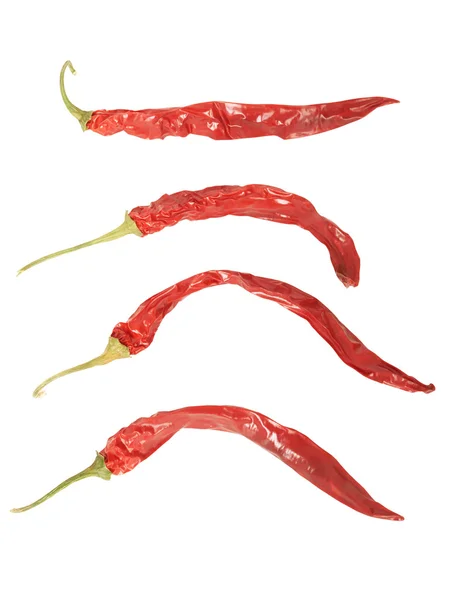 Set di peperoni rossi appassiti. Isolato su bianco. Alta definizione — Foto Stock