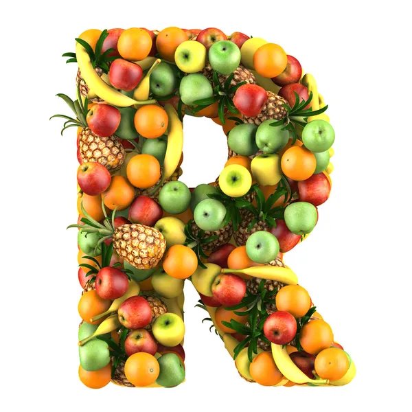 Letter - r gemaakt van fruit. geïsoleerd op een witte. — Stockfoto