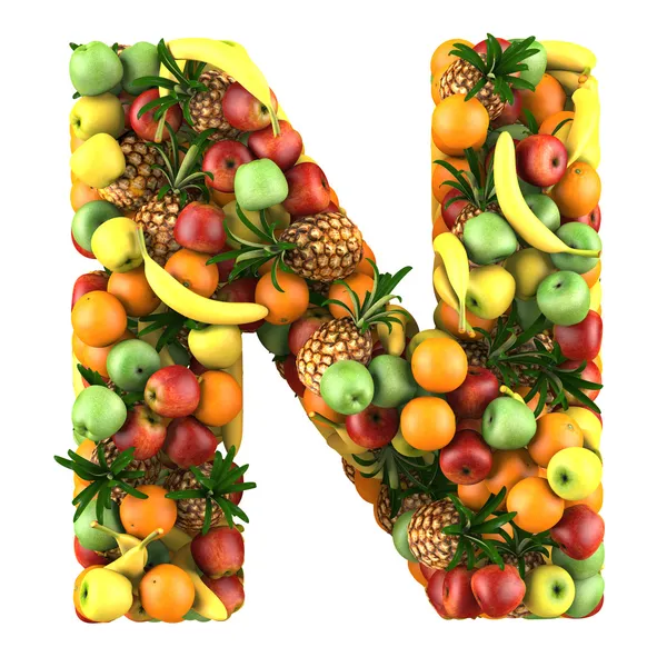 Letter - N made of fruits. Isolated on a white. — Stock Photo, Image