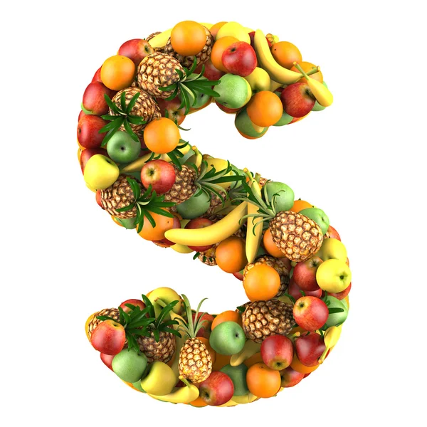 Letter - S made of fruits. Isolated on a white. — Stock Photo, Image