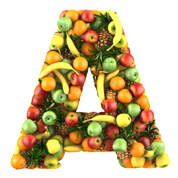 Letter - A made of fruits. Isolated on a white. — Stock Photo, Image