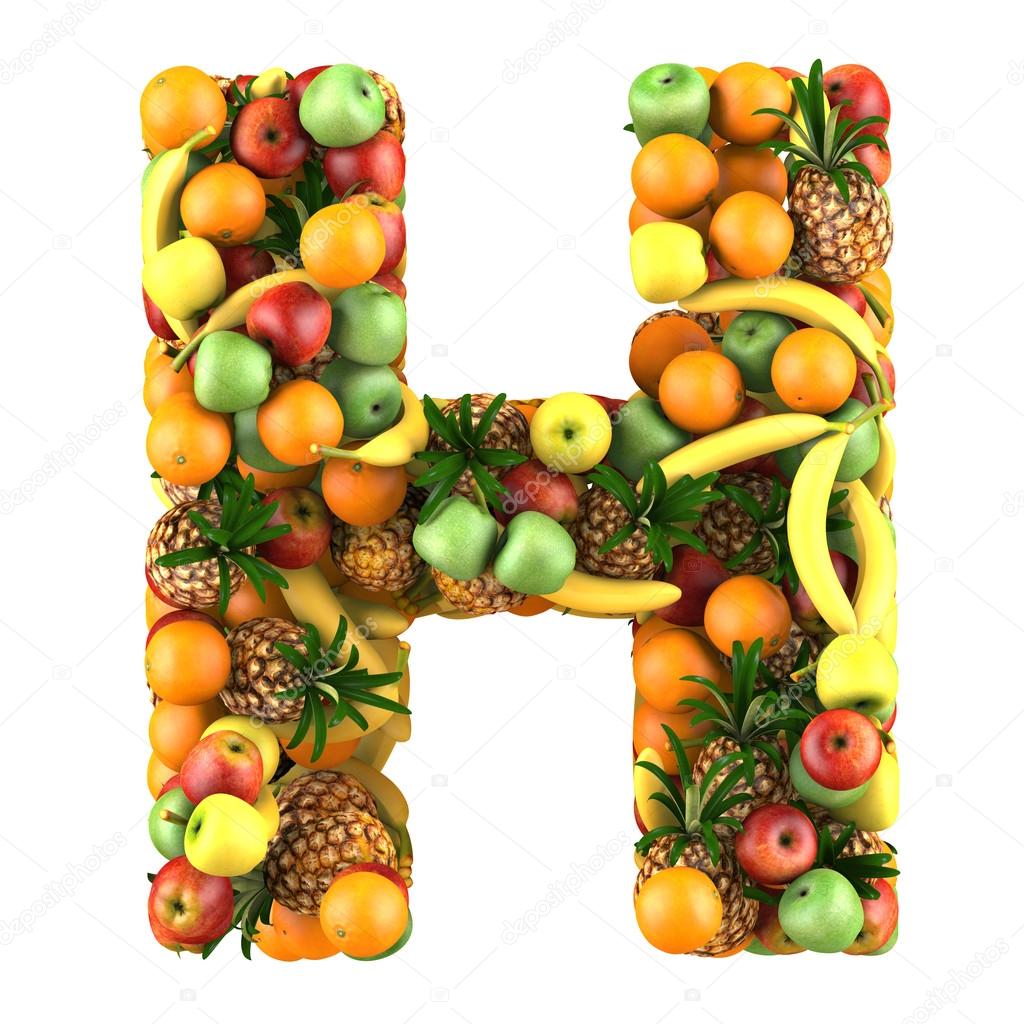Letter - H made of fruits. Isolated on a white.