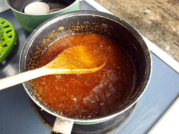 Una Fase Cottura Della Marmellata Fichi Fatta Casa — Foto Stock