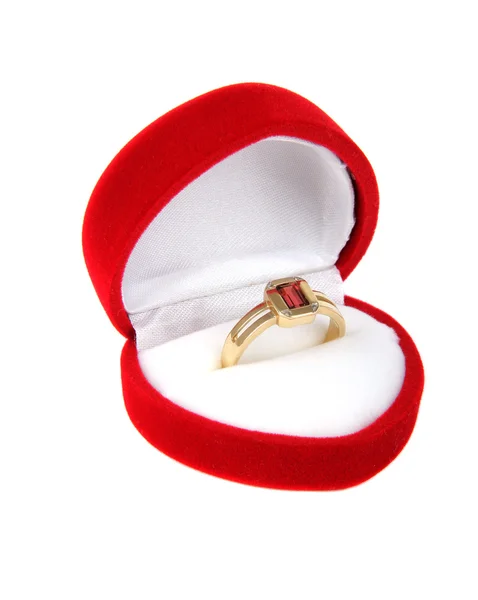 Luxury ring in red box — Stock Photo, Image
