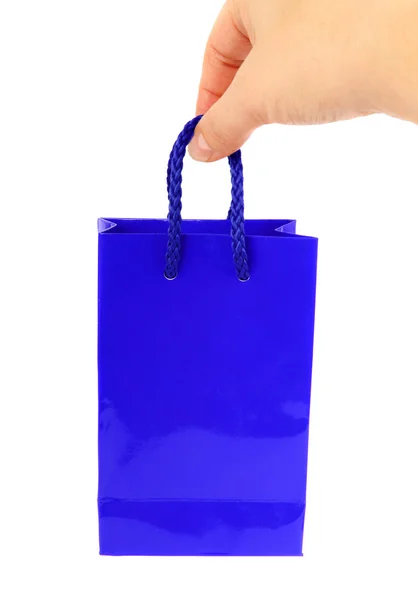 Blauwe zak met hand — Stockfoto