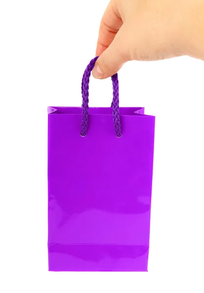 紫色のバッグを手に — ストック写真